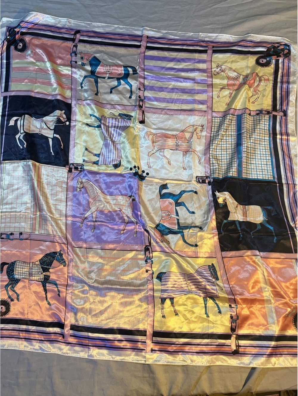 Square Horse Print Satin Scarf 90x90cm